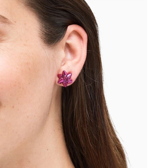 KATE SPADE • Brilliant Pink Bourgeois Bow Earrings Holiday Christmas - Picture 2 of 4